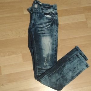 Acid wash distress jeans